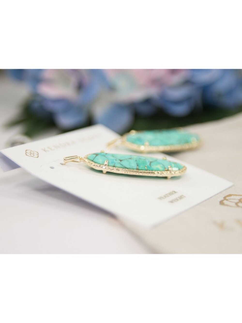 Kendra Scott Layla Bronze Veined Turquoise Gold Plated Drop Dangle Earrings NWT - Picture 4 of 4